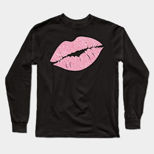 Baby Pink Faux Glitter Lips Long Sleeve T-Shirt